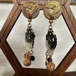 Gold tone beaded drop earrings